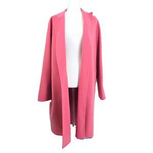 Max Mara Cucito A Mano Salmon Pink Virgin Wool Open Front Long Coat Women 14